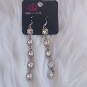 Paparazzi Silver and White Crystal Earrings